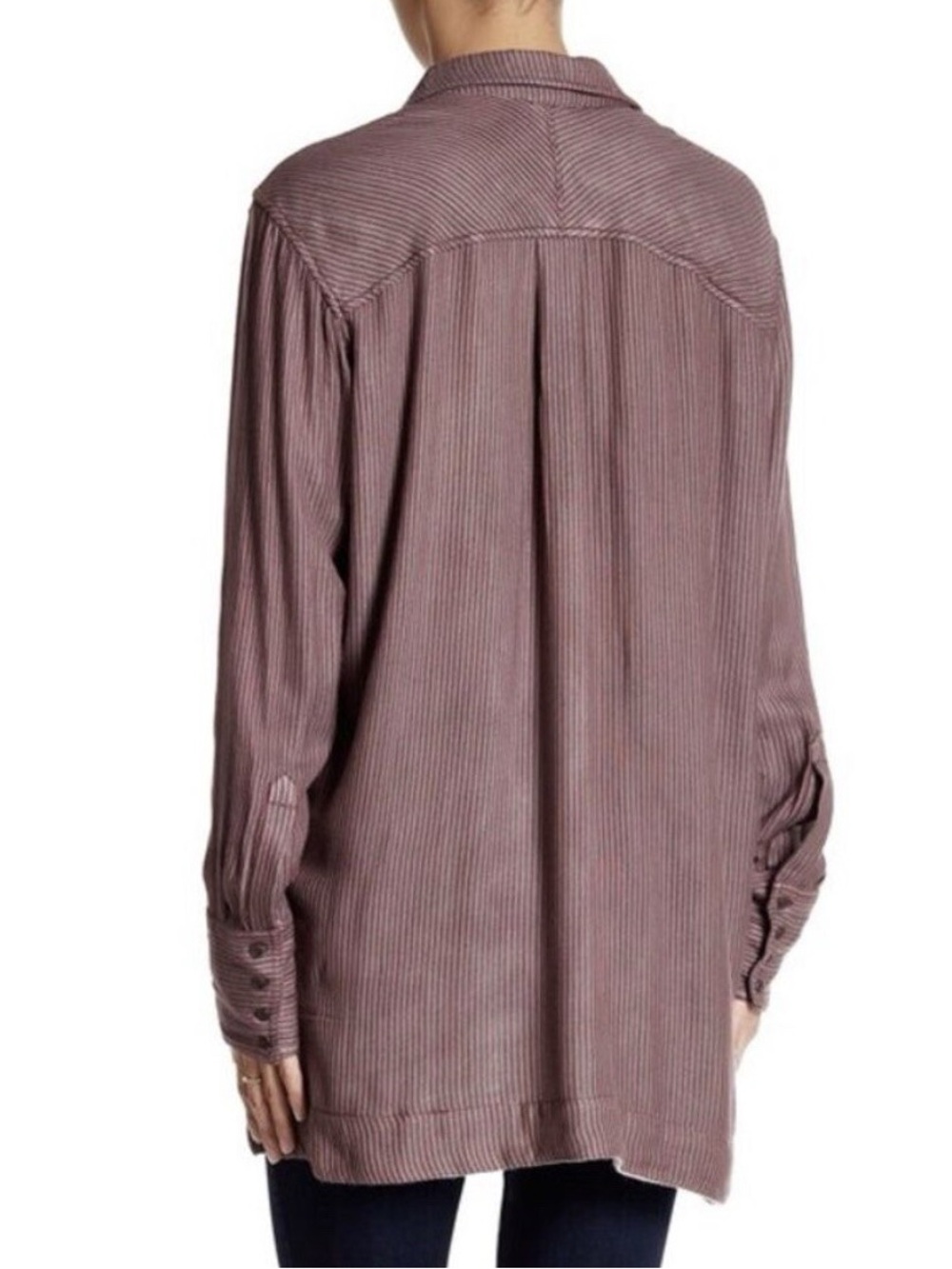 Free People Women’s Striped Layered Tunic Blouse Brown Mauve Boho Rayon